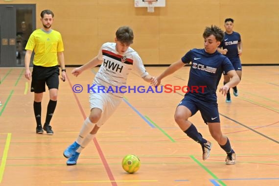 Futsal-Kreismeisterschaften Sinsheim A-Junioren in der Kraichgauhalle in Gemmingen - VFB Eppingen vs JSG Helmstadt/Neckarbischofsheim/Reichartshausen (© Siegfried Lörz)