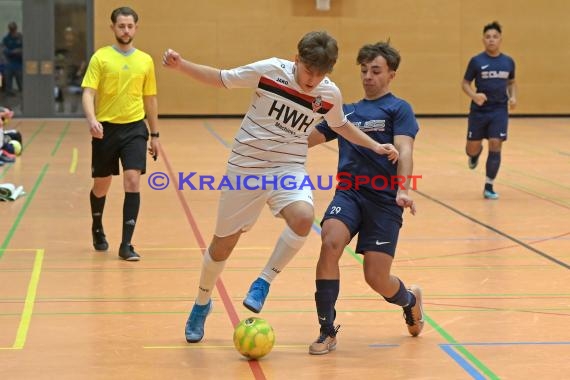 Futsal-Kreismeisterschaften Sinsheim A-Junioren in der Kraichgauhalle in Gemmingen - VFB Eppingen vs JSG Helmstadt/Neckarbischofsheim/Reichartshausen (© Siegfried Lörz)